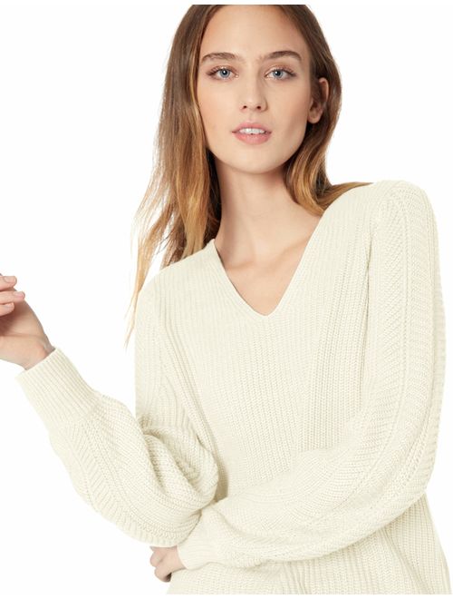 Calvin Klein Women's V-Neck Sweater with Poetic Sleeve and Stitching Detail