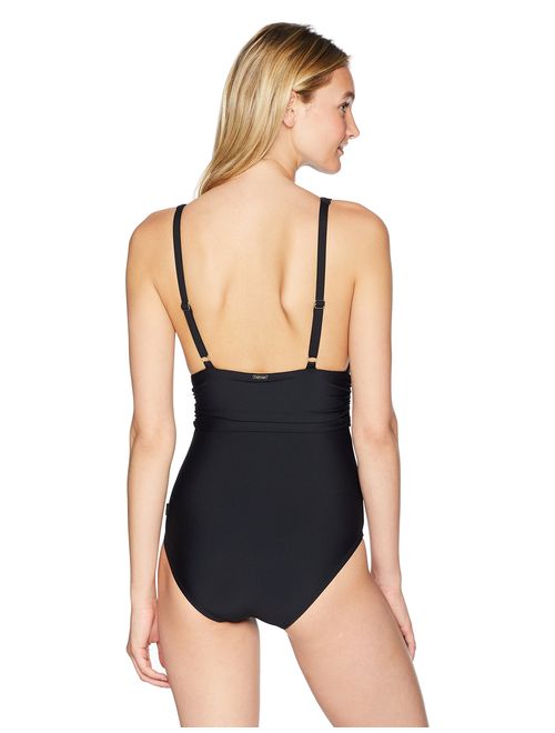 Calvin Klein Women's Square Hardware One Piece Swimsuit with Tummy Control