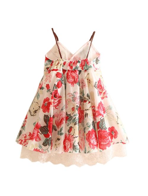 LittleSpring Little Girls Floral Sundress Sleeveless Lace Beach Dress