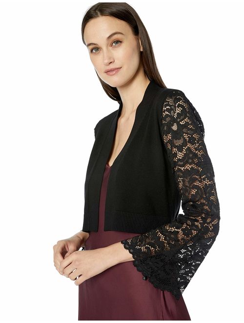 Calvin Klein Women's Open Knit Shrug with Lace Sleeves
