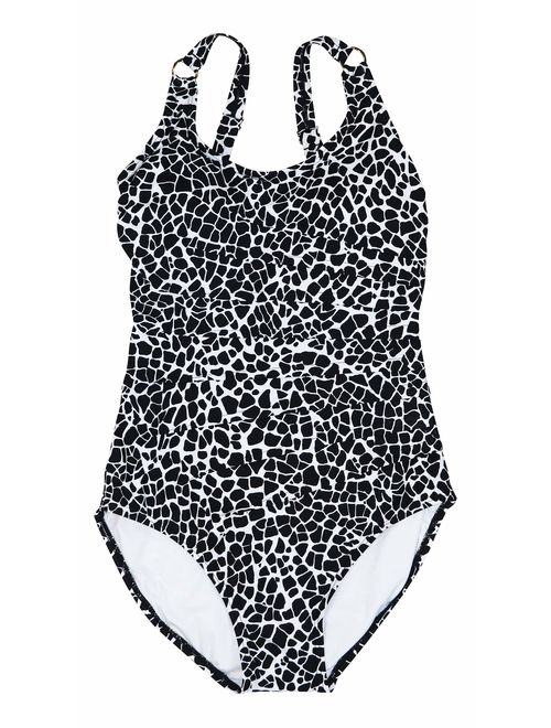 Calvin Klein Tiered Animal Print Wire-Free One Piece Bathing Suit