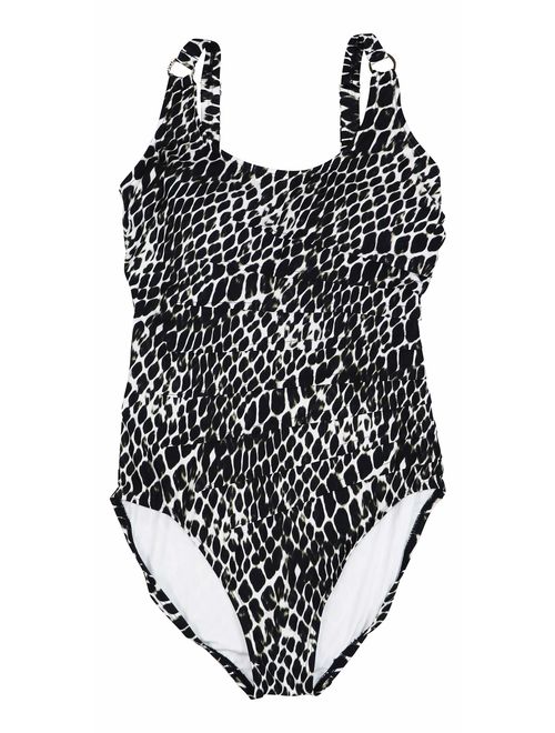 Calvin Klein Tiered Animal Print Wire-Free One Piece Bathing Suit