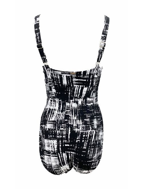 Calvin Klein One-Piece Starburst Printed Adjustable Strap Swimsuit UV Protection (Black/White, 6)