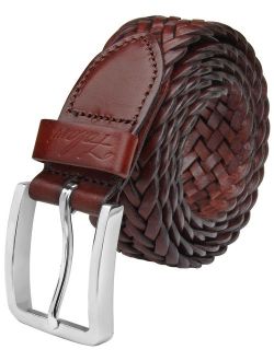 Falari Men's Braided Belt Leather Stainless Steel Buckle 35mm
