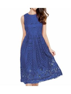 VEIISAR Womens Fashion Sleeveless Lace Fit Flare Elegant Cocktail Party Dress