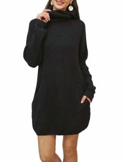 Simplee Women's Winter Warm Loose Turtleneck Oversized Pullover Sweater Dress