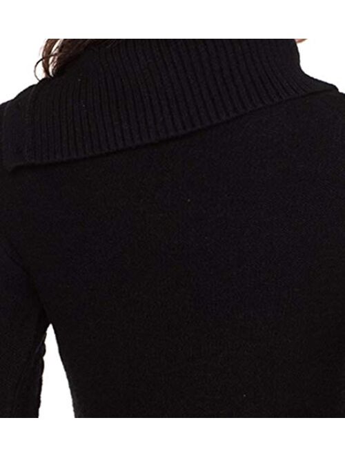Eytino Women Asymmetric Buttoned Collar Knit Stretchable Elasticity Long Sleeve Slim Fit Sweater Dress
