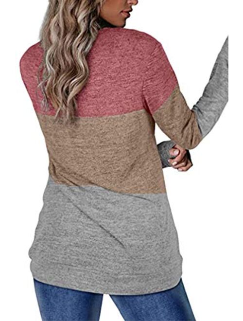 CHYRII Womens Casual Color Block Raglan Long Sleeve Lightweight Tunic Sweatshirt Tops with Pockets