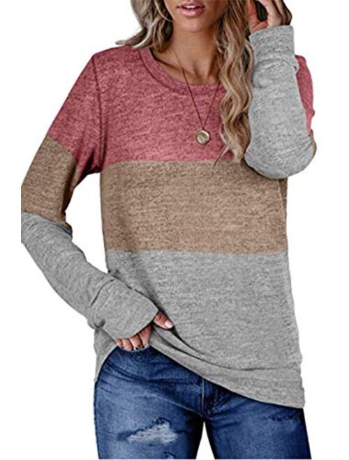 CHYRII Womens Casual Color Block Raglan Long Sleeve Lightweight Tunic Sweatshirt Tops with Pockets