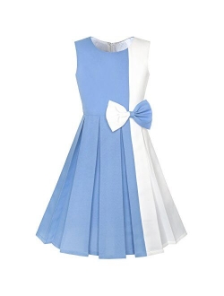 Girls Dress Color Block Contrast Bow Tie Everyday Party Size 4-14