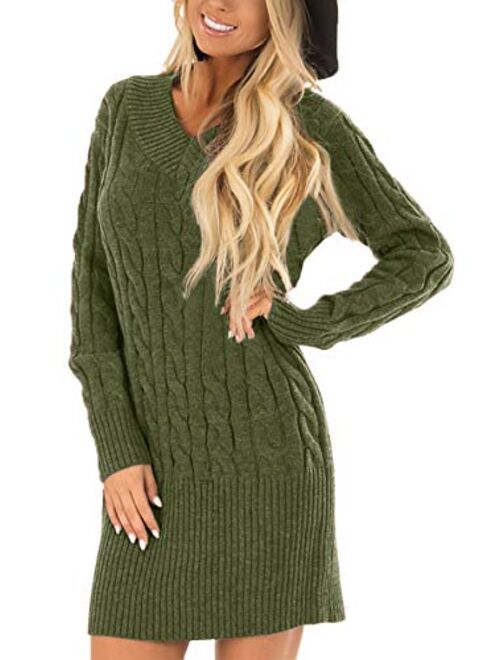 For G and PL Women's V Neck Long Sleeves Cable Knit Sweater Dress