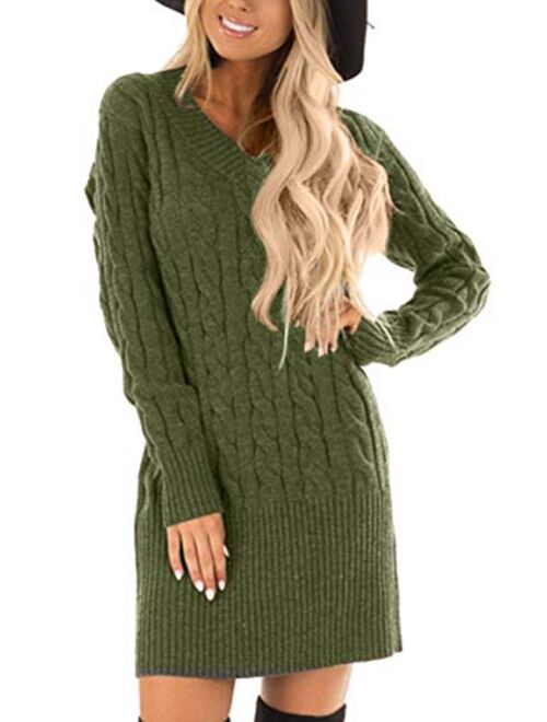 For G and PL Women's V Neck Long Sleeves Cable Knit Sweater Dress