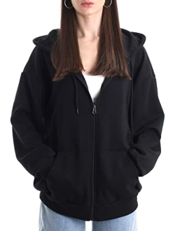 MAJECLO Women's Slim Fit Casual Full-Zip Hooded Lightweight Long Sleeve Sweatshirt