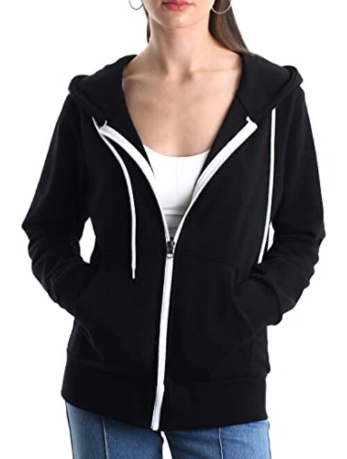 MAJECLO Women's Slim Fit Casual Full-Zip Hooded Lightweight Long Sleeve Sweatshirt