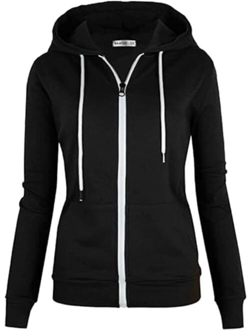MAJECLO Women's Slim Fit Casual Full-Zip Hooded Lightweight Long Sleeve Sweatshirt