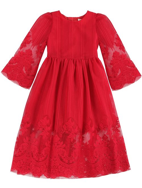 Bonny Billy Girl's Classy Embroidery Lace Maxi Flower Girl Dress