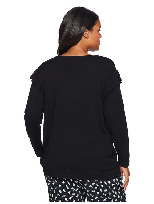 Calvin Klein Women's Plus Size V-nk Sweater with Ruffle at Sleeve