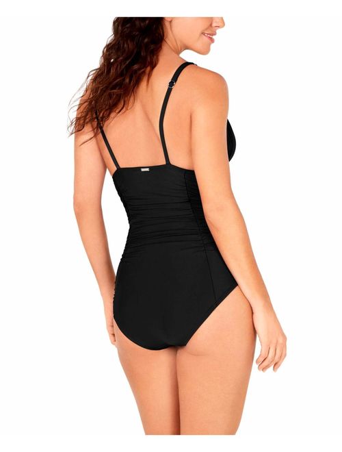 Calvin Klein Liquid Shirred Halter One-Piece Swimsuit, Black, 16