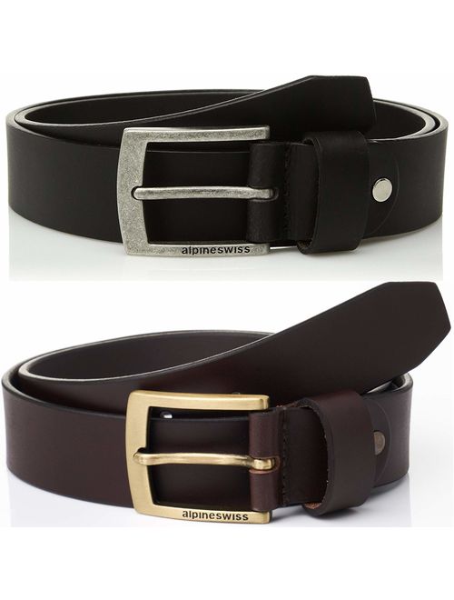 Alpine Swiss Mens Genuine Leather Adjustable Belt Slim 1 1/4