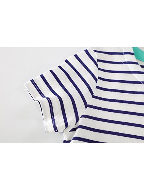 Frogwill Girls Green Dinosaur Tunic Short Sleeve Summer Casual Dress 2-7T