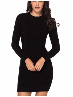 Azokoe Womens Winter Casual Slim Fit Knit Sweater Bodycon Mini Dress