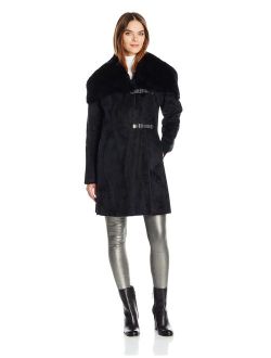 Women's Faux Shearling Coat with Buckle Closure