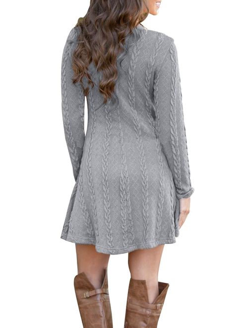 YMING Women's Cable Knit Crewneck Sweater Dress Casual Fall Pullover Top
