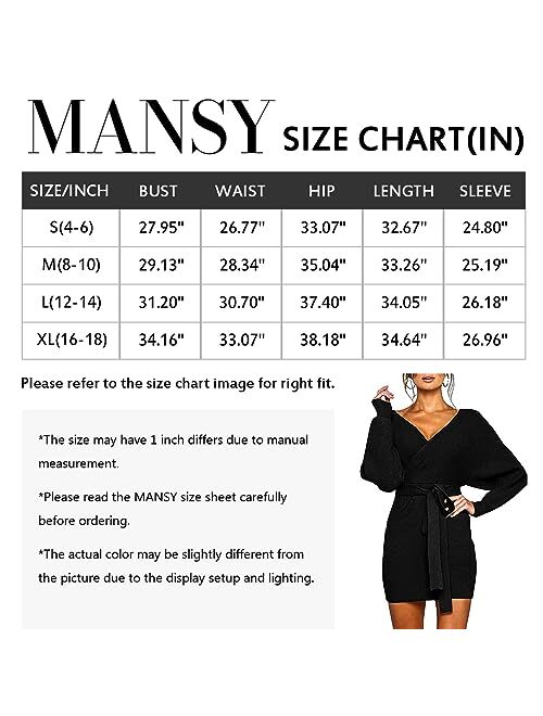 MANSY Women's Sexy Cocktail Batwing Long Sleeve Backless Mock Wrap Knit Sweater Mini Dress
