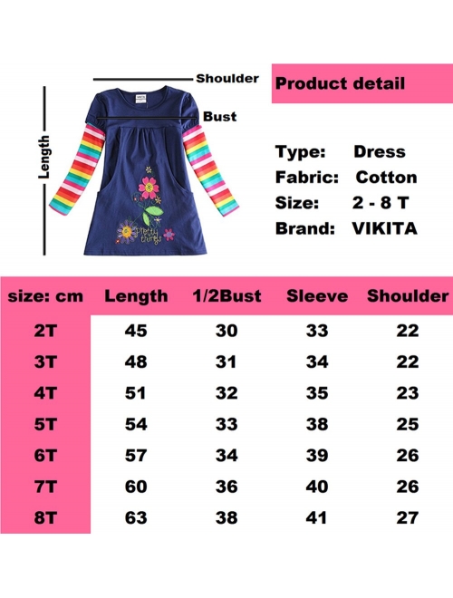 VIKITA Toddler Girls Dresses Winter Long Sleeve Girl Casual Clohtes for Kids 2-12 Years Xmas Gift