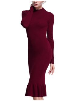 Rocorose Women's Sweater Dress Bodyon Mermaid Mock Neck Long Sleeve