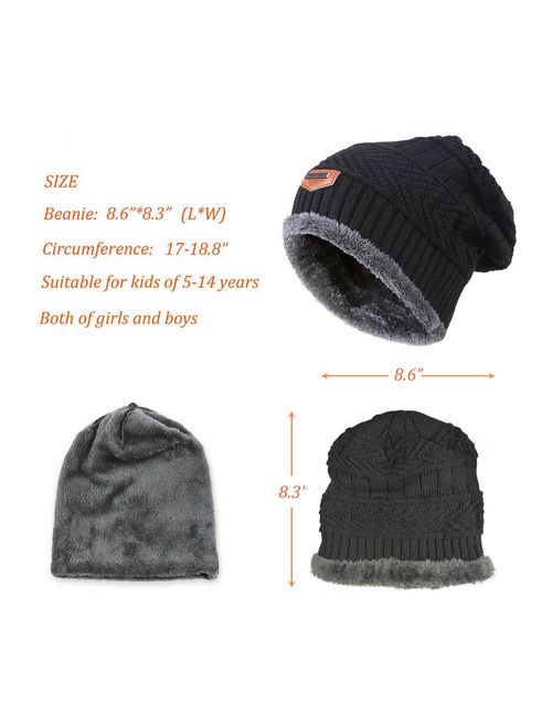 Winter Beanie Scarf for Boys Girls (5-14 Years) Hats Circle Scarf Kids Slouchy Skull Cap