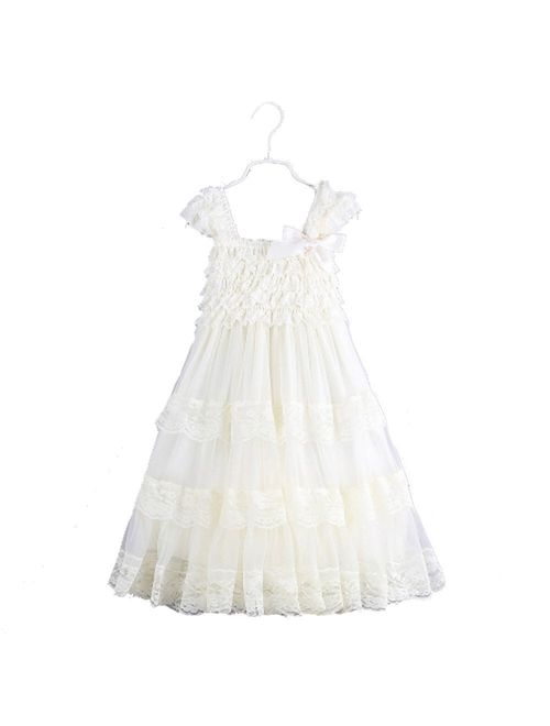 2016 lace Flower Rustic Burlap Girl Baby Country Wedding Flower Dress