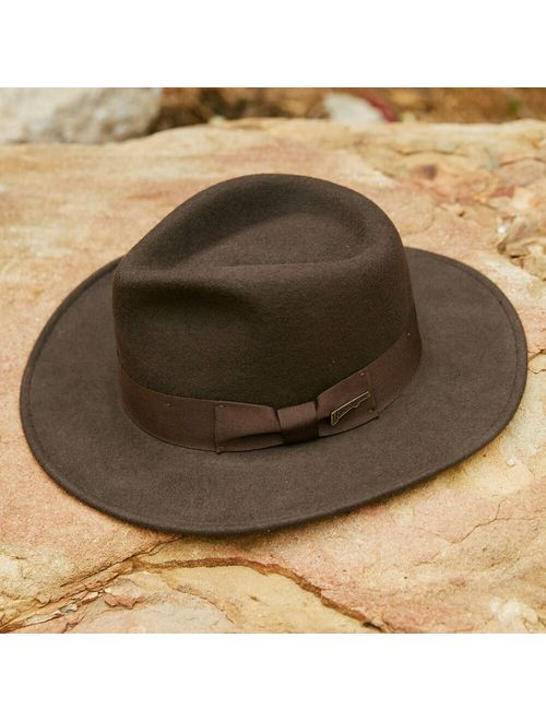Indiana Jones Men's Wool Felt Water Repellent Outback Fedora with Grosgrain