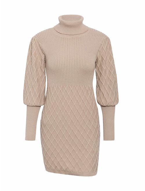 Sollinarry Women's Turtleneck Long Sleeve Slim Fit Knit Sweater Bodycon Mini Dress
