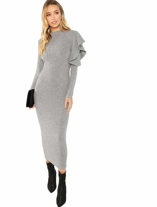 Floerns Women's Casual Long Sleeve Knit Bodycon Midi Sweater Dress