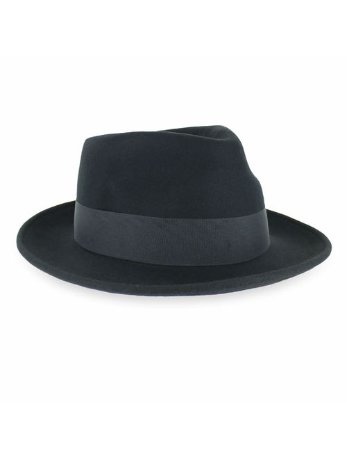 Belfry Gangster 100% Wool Stain Resistant Crushable Dress Fedora in Black Grey Navy Brown Pecan