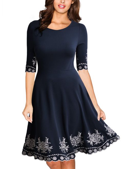 Miusol Women's Vintage Style Embroidered Evening Party Swing Dress