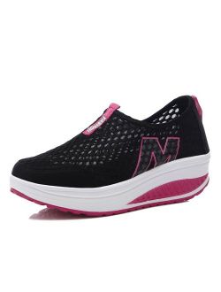 L LOUBIT Women Sneakers Comfort Slip On Wedges Shoes Breathable Mesh Walking Shoes