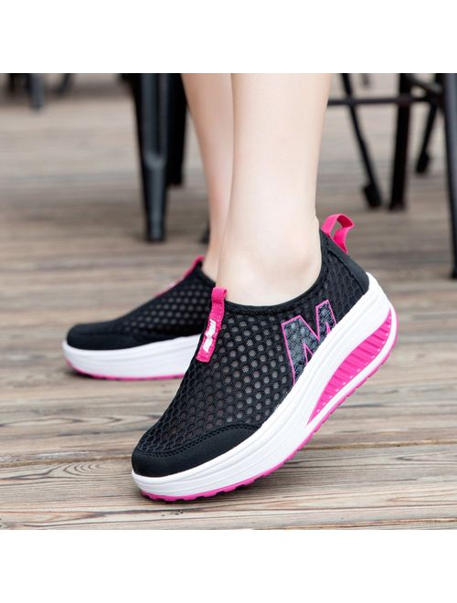 L LOUBIT Women Sneakers Comfort Slip On Wedges Shoes Breathable Mesh Walking Shoes