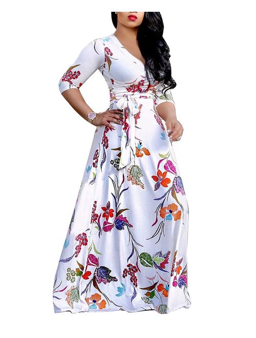 Women Ladies Girl Casual Floral Long Sleeve Party Beach Dress Outfit Clothes