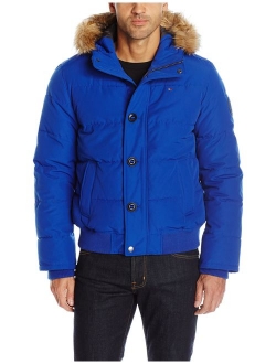 Men's Arctic Cloth Quilted Snorkel Bomber Jacket with Removable Faux Fur Trimmed Hood