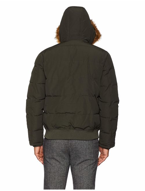Tommy Hilfiger Men's Arctic Cloth Quilted Snorkel Bomber Jacket with Removable Faux Fur Trimmed Hood