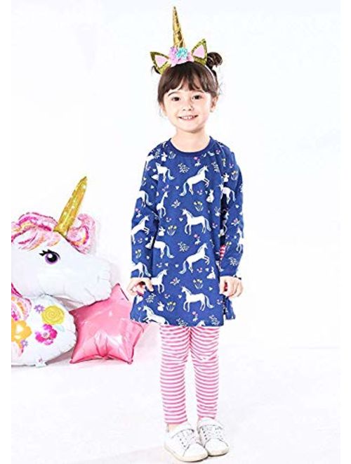 Fiream Toddler Girls Floral Printing Cotton Longsleeve Casual Dresses