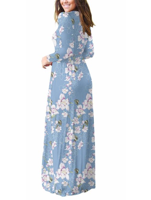 LILBETTER Women's Long Sleeve Loose Plain Maxi Dresses Casual Long Dresses with Pockets