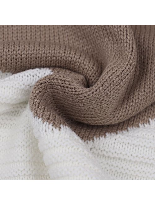 shermie Women Long Sleeve Crew Neck Pullovers Stitching Color Loose Knitted Sweaters