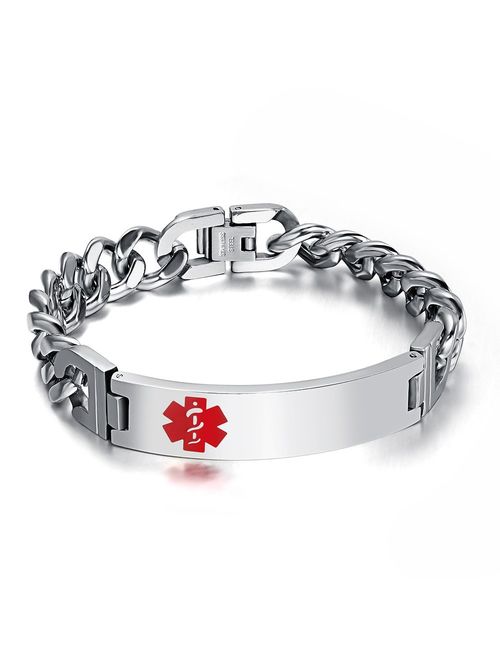 VNOX Free Engraving-Men's Medical Alert ID Bracelet Tag Stainless Steel Link Chain Wrist
