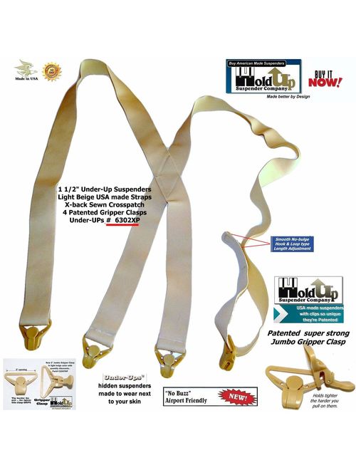 Holdup Under-up Series Beige Hidden Suspenders with Patented Gripper Clasp