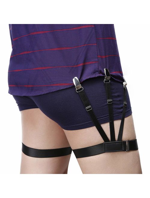 Mens Shirt Stays Upgrade Adjustable Elastic Garter Military Shirts Holder with Non-slip Locking Clamps