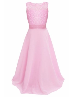 iEFiEL Big Girls Lace Chiffon Flower Girl Dress Wedding Prom Dance Ball Party Maxi Gown