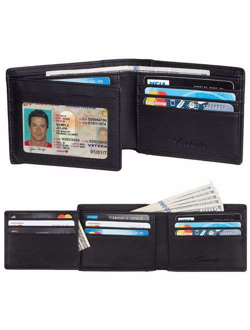 Travelambo Genuine Leather RFID Blocking Mens Bifold Wallet